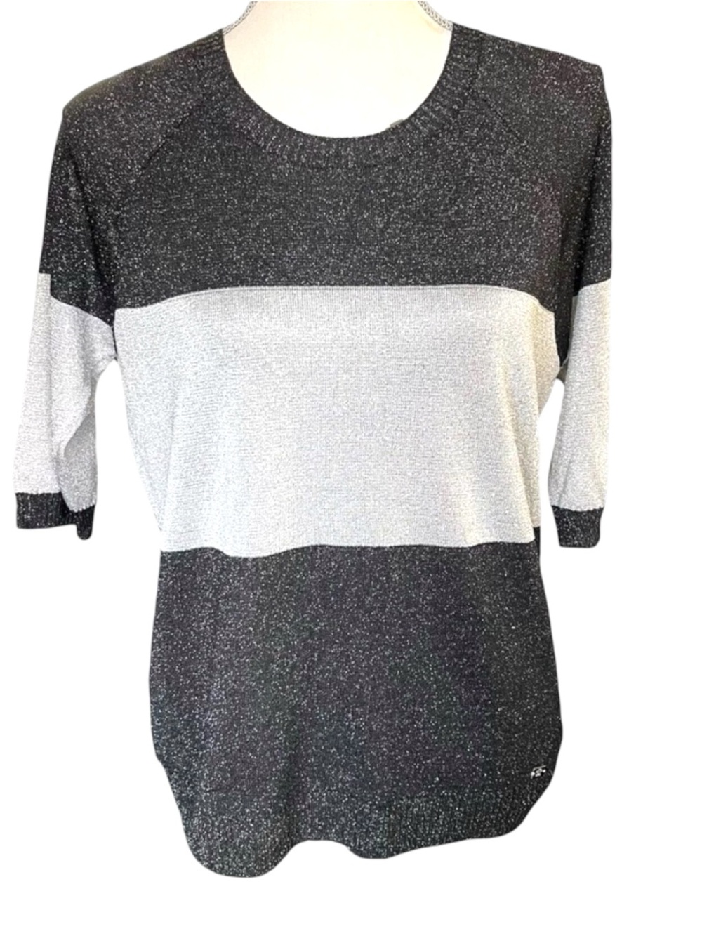 Paul & Shark Yachting Black/Silver Metallic Stripe Short Sleeve Sweater (L)